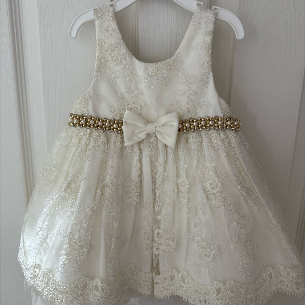 American Princess Cream and Gold Embellished Tiered Dress